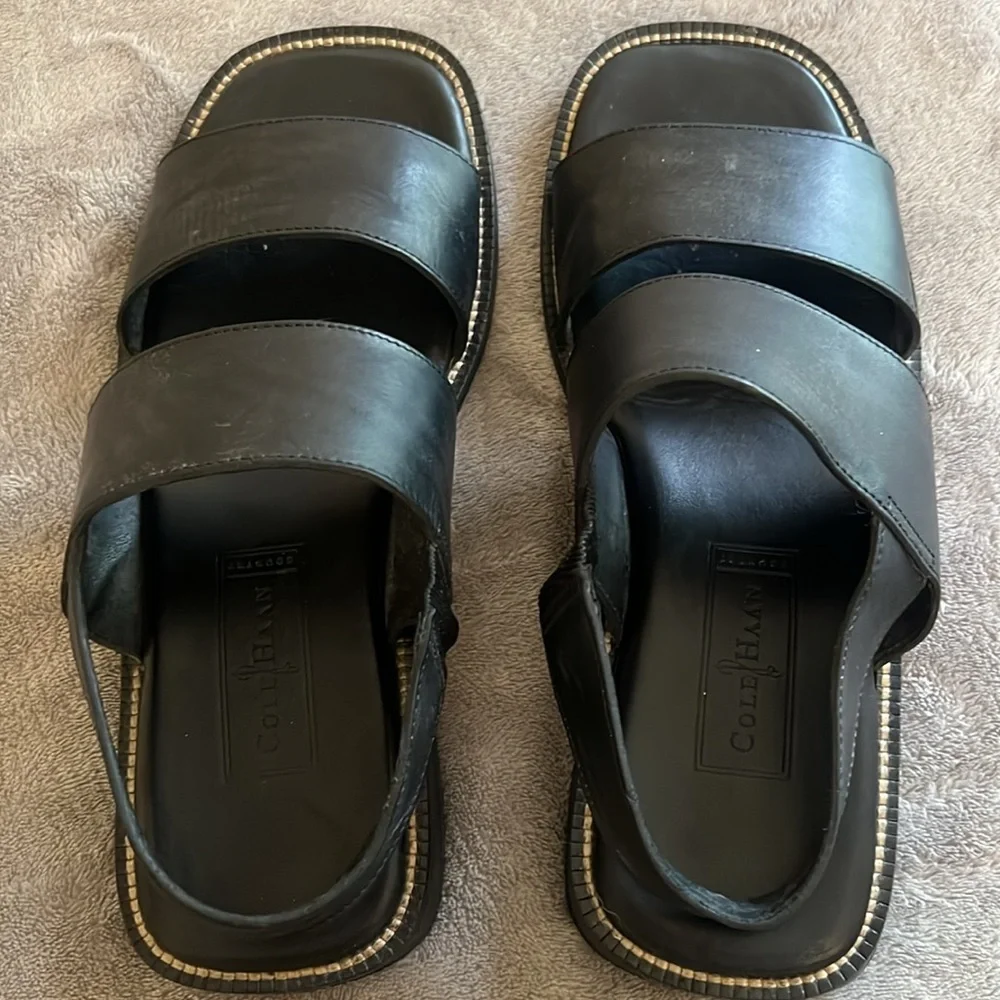 Cole Haan Black Leather Sandals Double Strap Mens Size 9